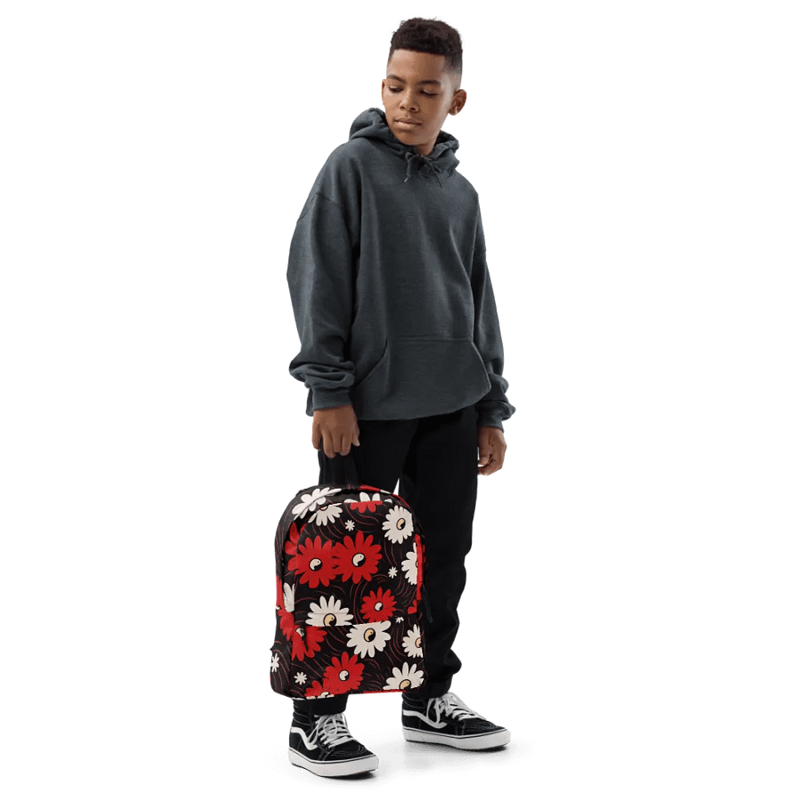 Versatile Medium-Sized Backpack 🔴 RED AND WHITE FLOWERS ⚫️ ⚪️ YIN AND YANG product image (6)