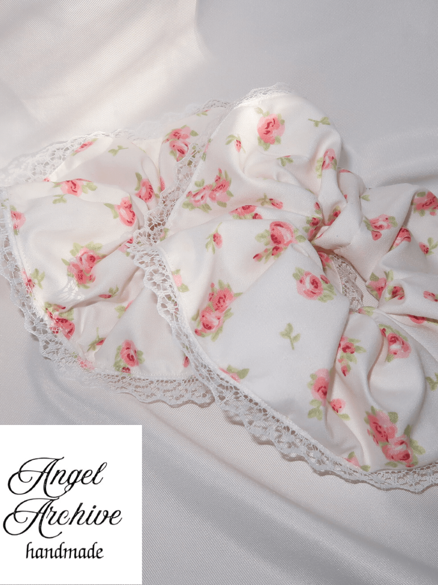 Floral Scrunchie with Lace Trim, Handmade, Bun Holder Hair Tie, Ponytail Holder, Gifts for Girls Women, Cottagecore product image (2)