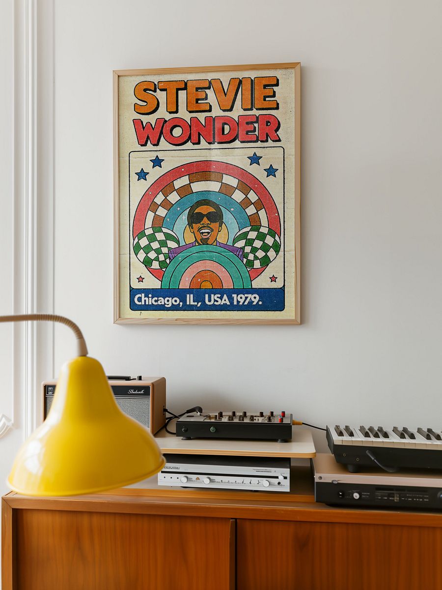Stevie Wonder Chicago 1979 Poster | Vintage Soul Print | Retro Concert Art | Funk & R&B Music Decor | 80s Music Artwork | Mid-Century Funk Art Print product image (6)