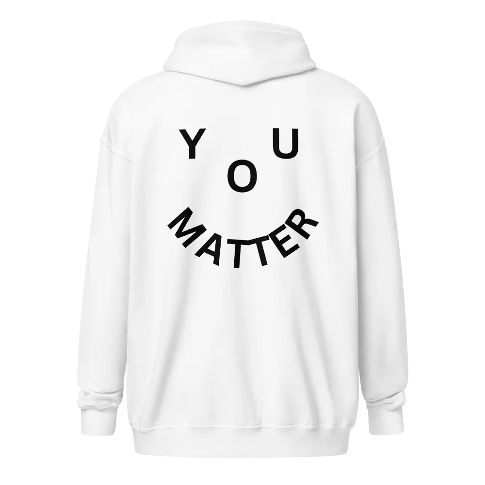 You Matter : - ) Corner & Full Back Design - White Zip-up Hoodie product image (1)