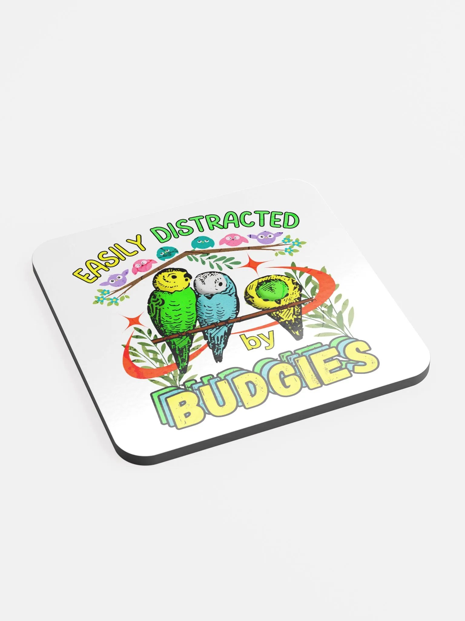 Easily Distracted By Budgies Paradise Glossed Coaster product image (3)