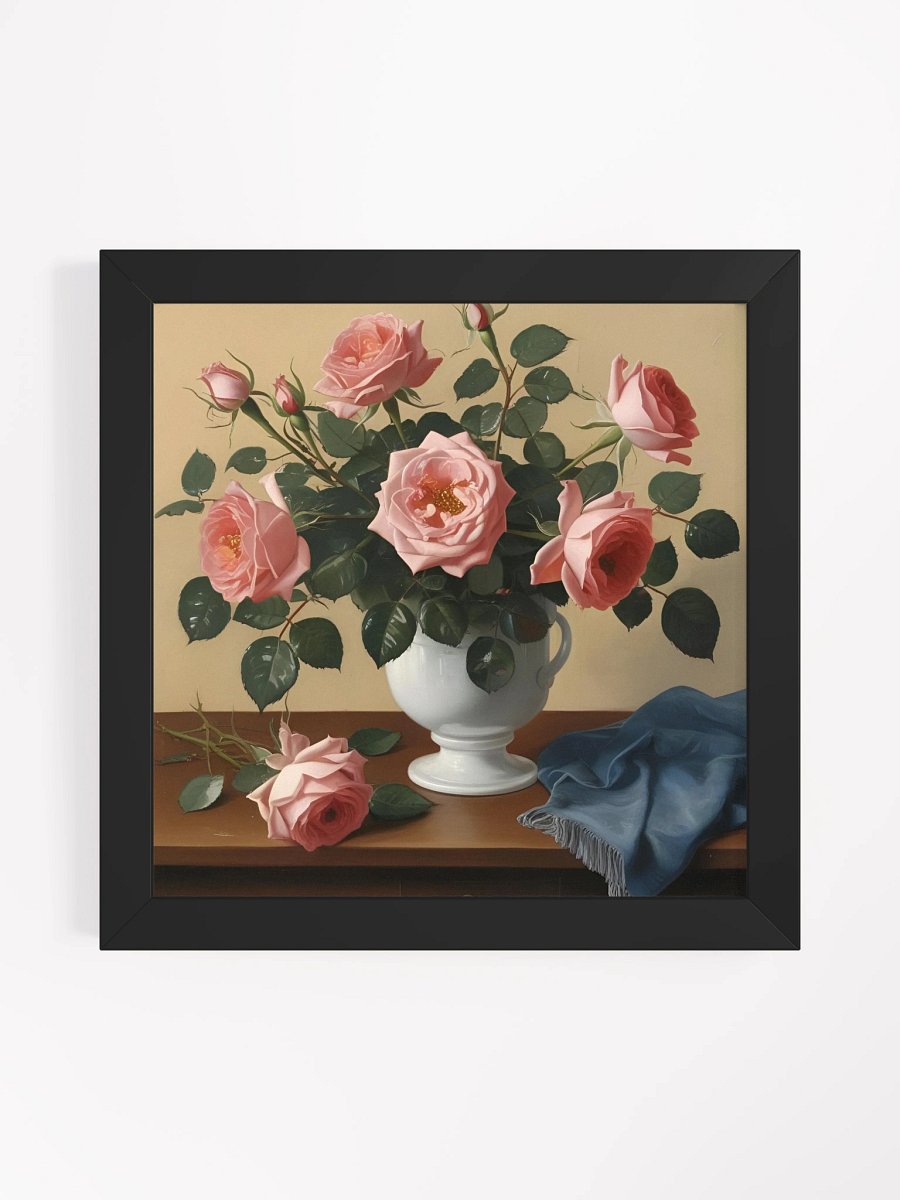 PInk Roses with Blue Cloth Framed Premium Poster product image (4)