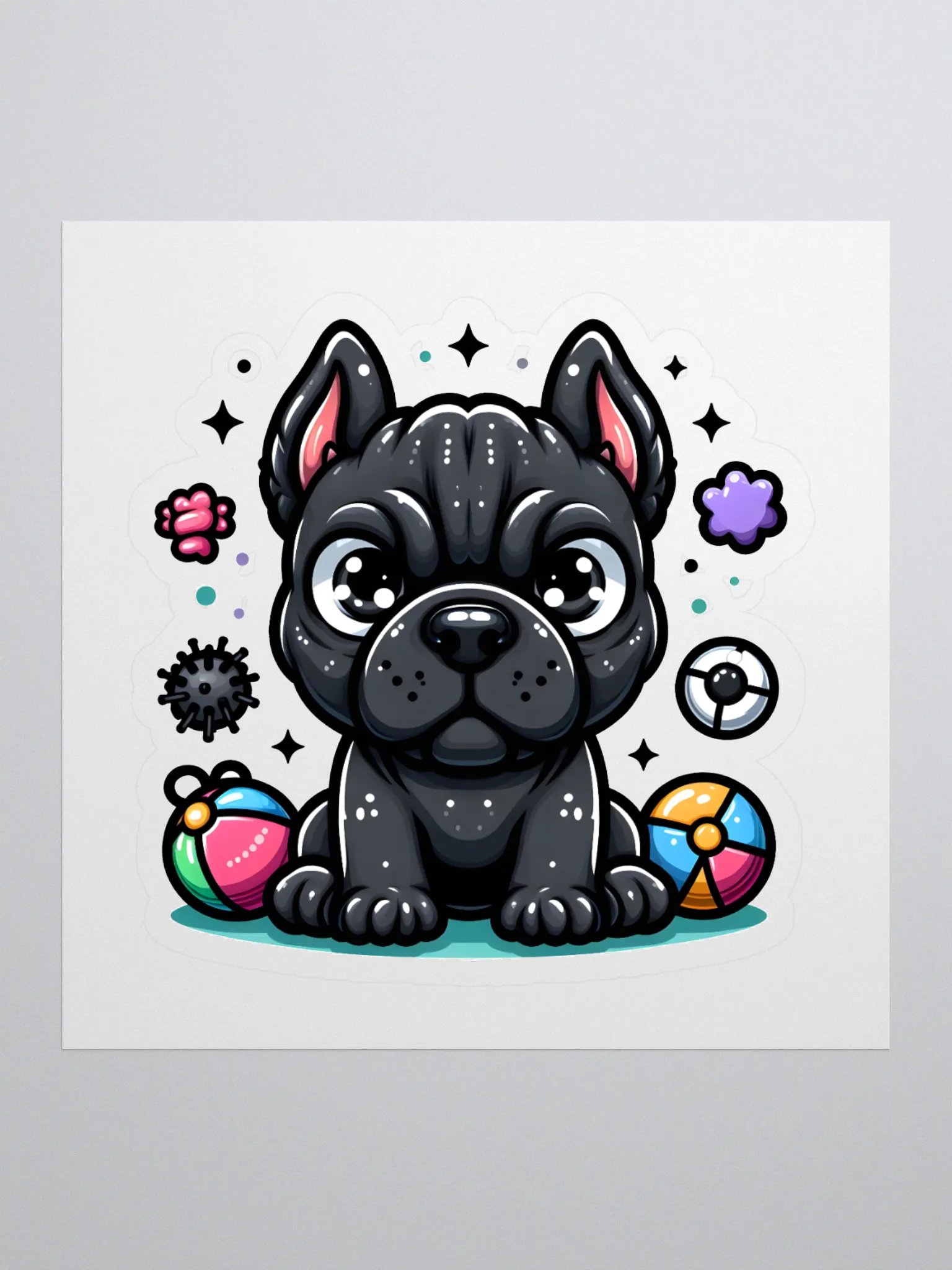 Playful Black Cane Corso Sticker – Surrounded by Toys Design product image (1)