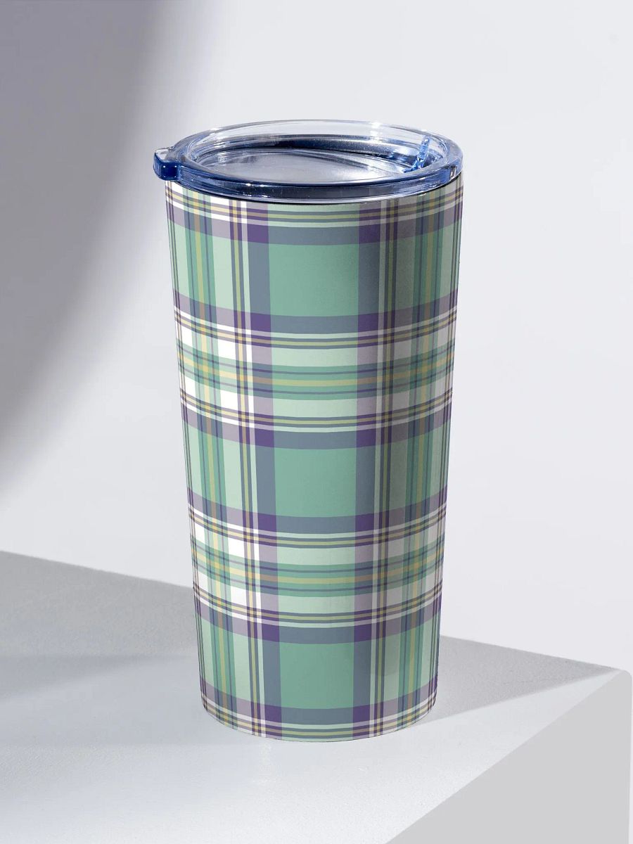 Light Green, Purple, & Yellow Plaid Travel Tumbler product image (1)