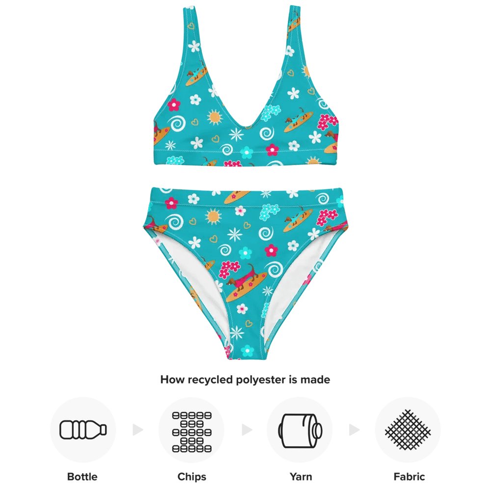Surfing Dachshund Pattern High Waisted Bikini product image (4)
