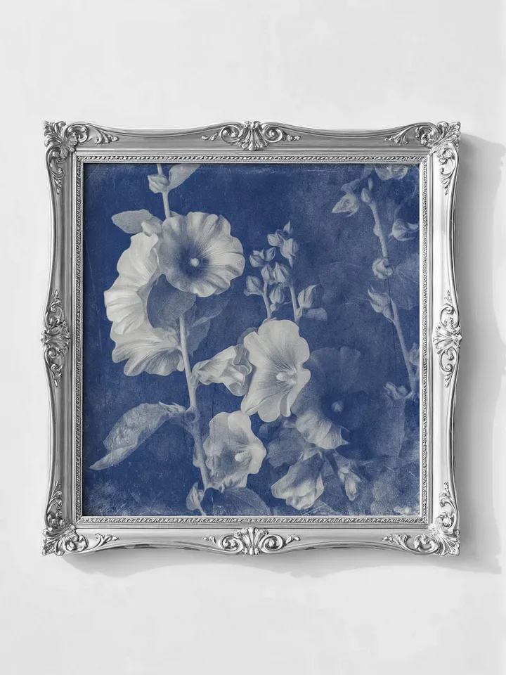 Holly Hocks, Vintage Blue Monochrome Square (Printable) product image (1)