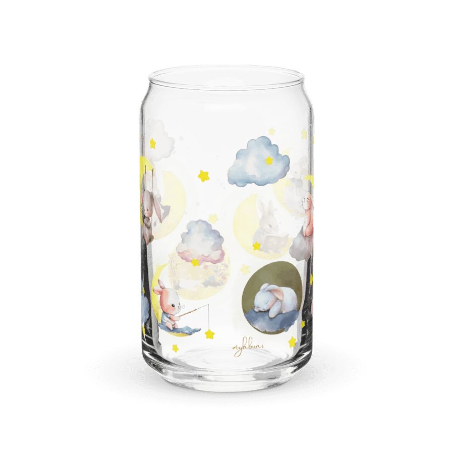Bunny on the Moon Glass Sipper Can with Bamboo Lid & Straw – 16 oz | Whimsical Rabbit-Themed Can Glass | Cute Moon & Stars Design | Perfect for Iced Coffee, Smoothies, and More product image (2)