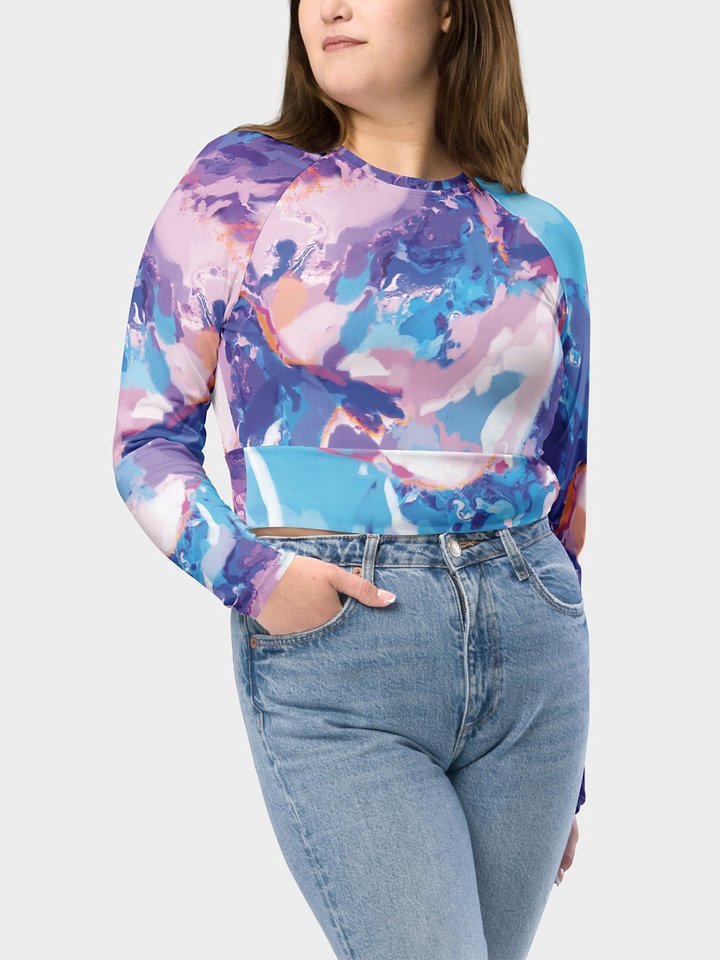 Crop top "Marble Effect Pastel Blue Purple Dreamy Waves" product image (1)