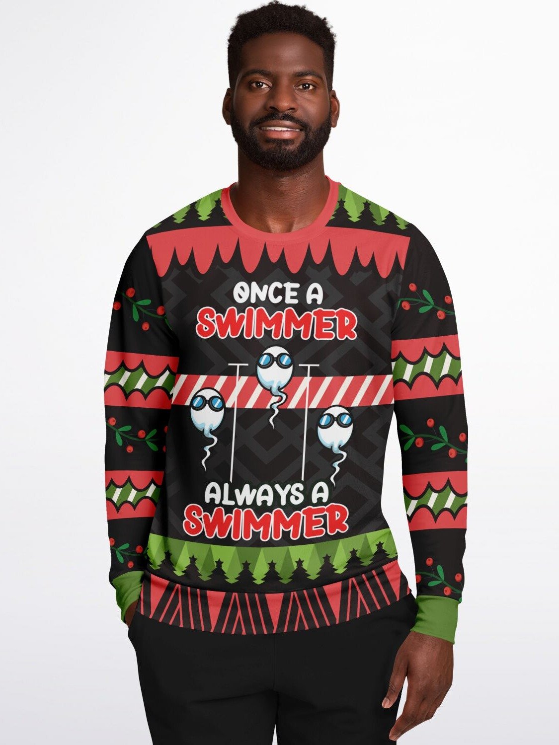 "Once A Swimmer.." Christmas Sweater | Funny Adult Holiday Sweatshirt | Biology Humor Winter Outfit | Sperm Cell Party Outfit product image (3)