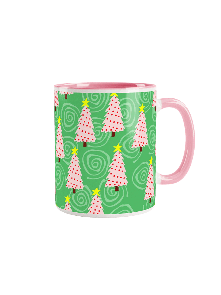 Pink Christmas Trees on Green Spirals Ceramic Mug product image (1)