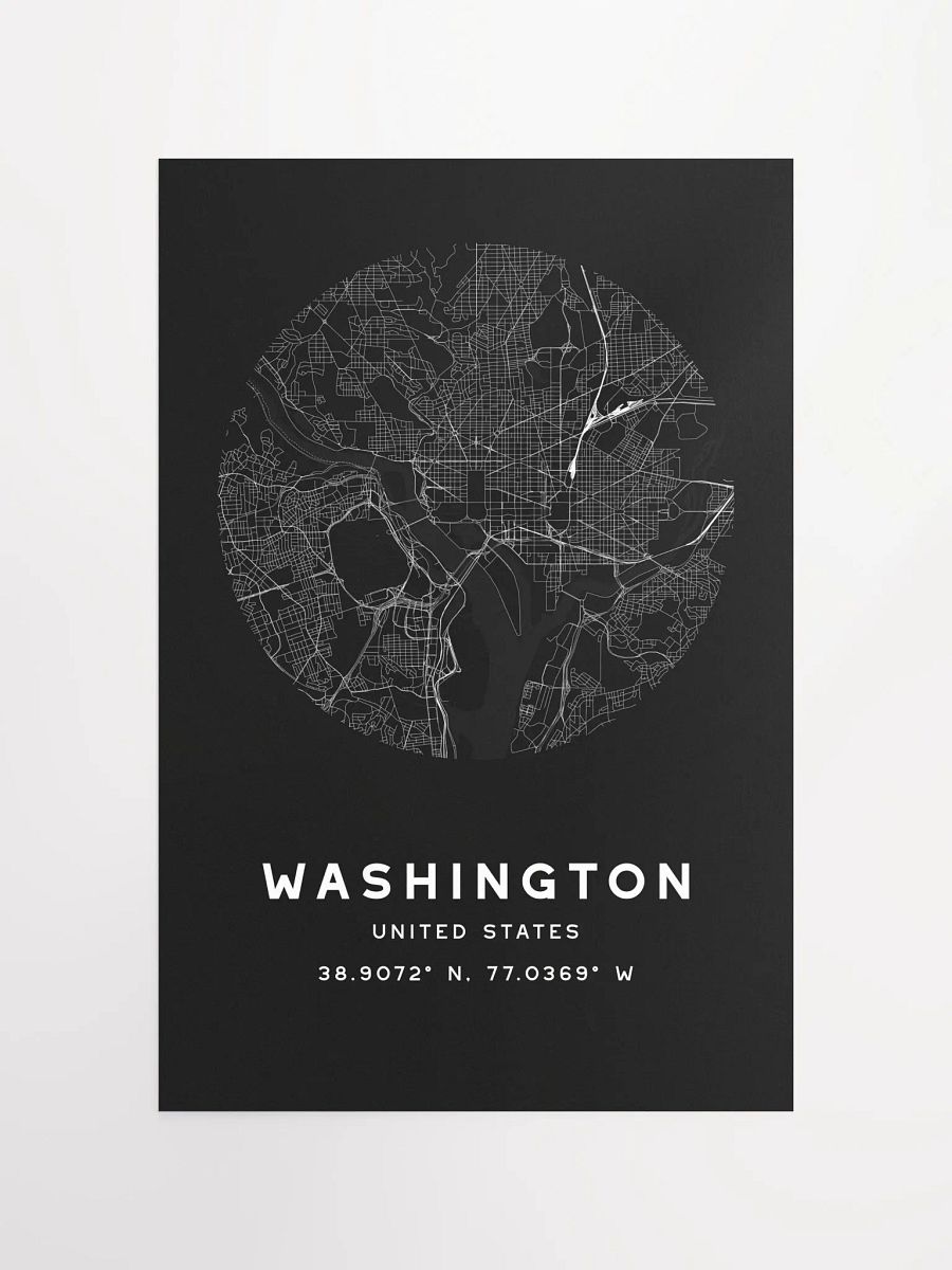 Washington Street Map Poster – Black Minimalist Circular City Art product image (4)