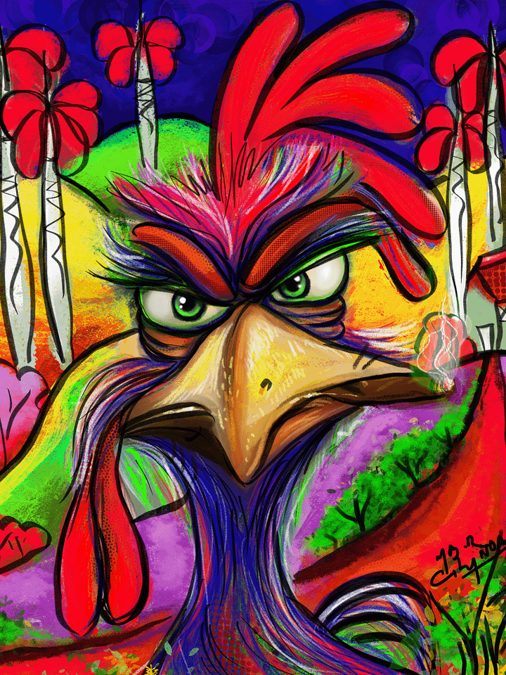 Cuadro de gallo. tamaño póster. Técnica Pintura digital impreso product image (1)