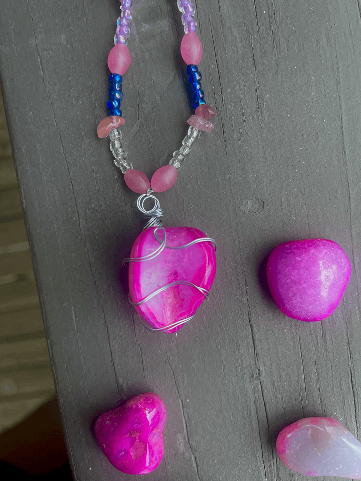 Pink Agate and Rose Quartz Silver Wrapped Necklace product image (2)