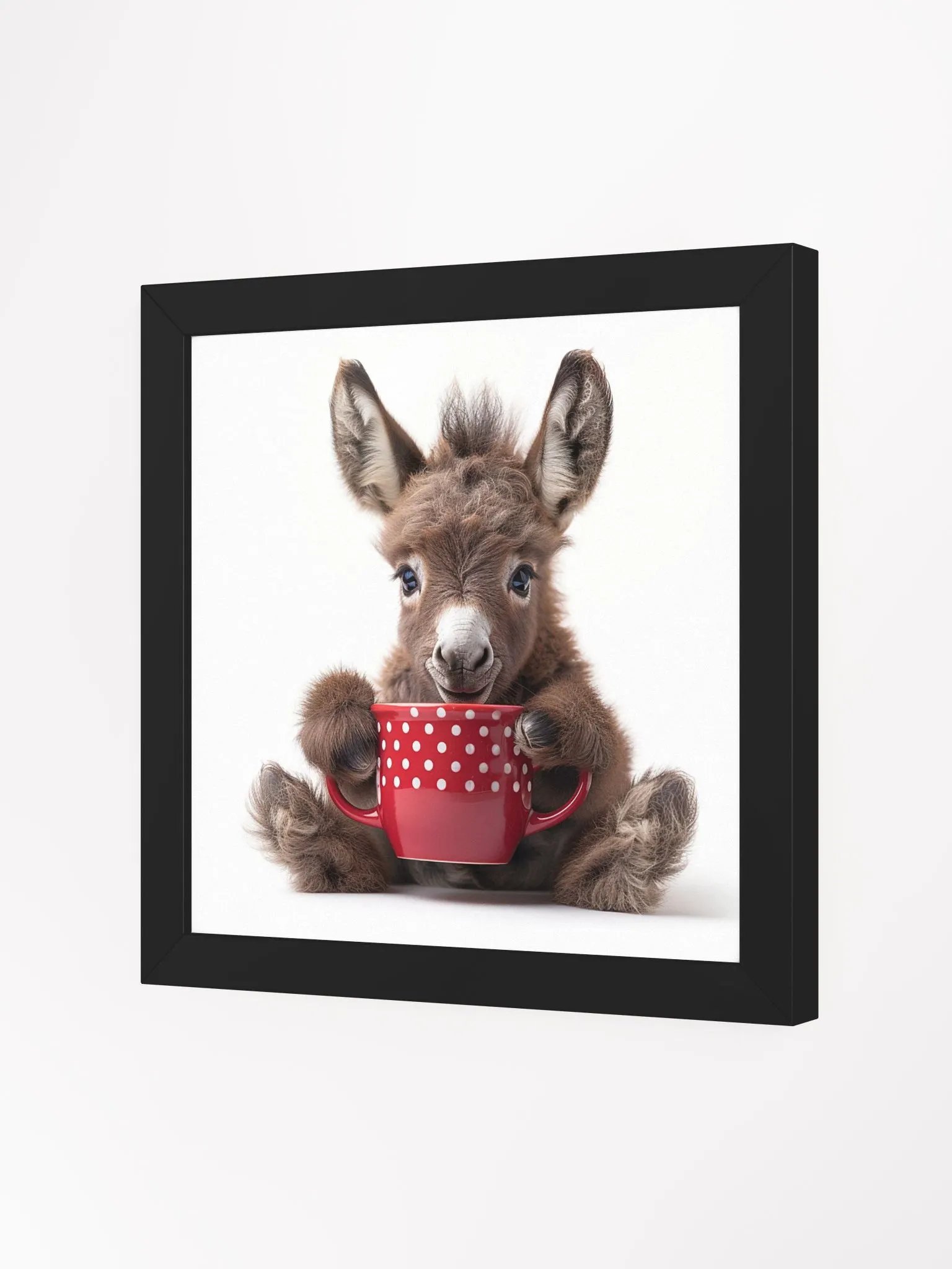 Cute Coffee Lover Baby Brown Donkey Burro Framed Wall Art product image (25)