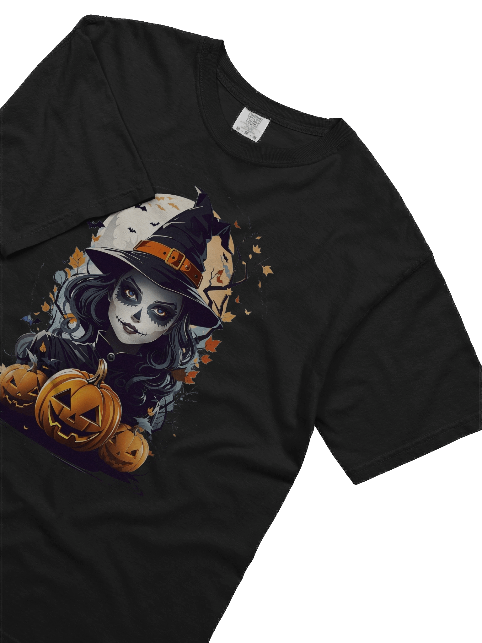 Witch and Pumpkins T-Shirt – Spooky Halloween Witch Tee, Gothic Jack-o’-Lantern Shirt product image (42)