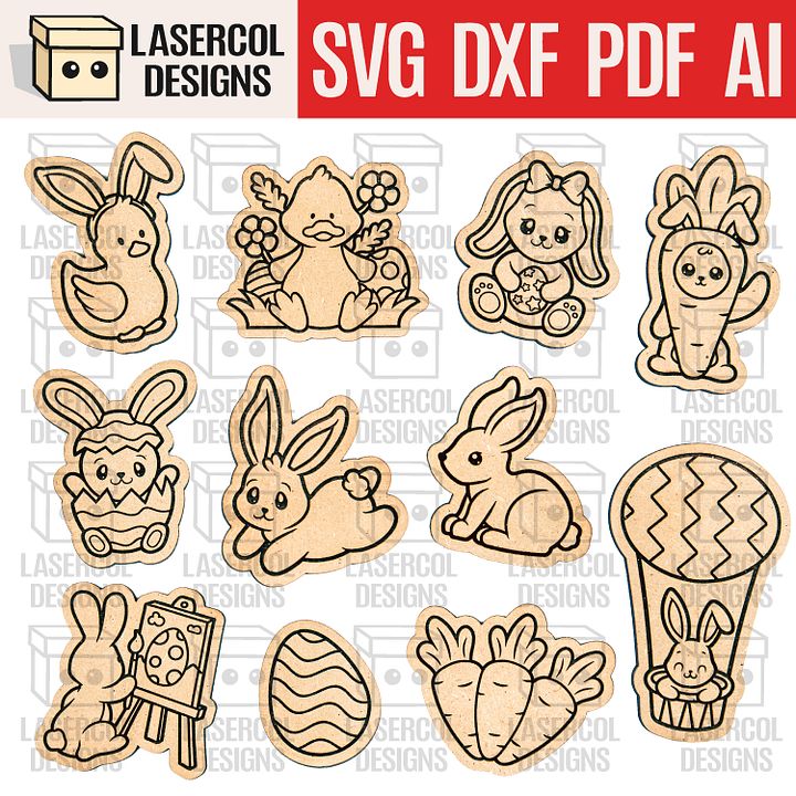 Easter Bunny Paint Kit DIY Cut Outs Set 2 - Laser Cut Files product image (1)
