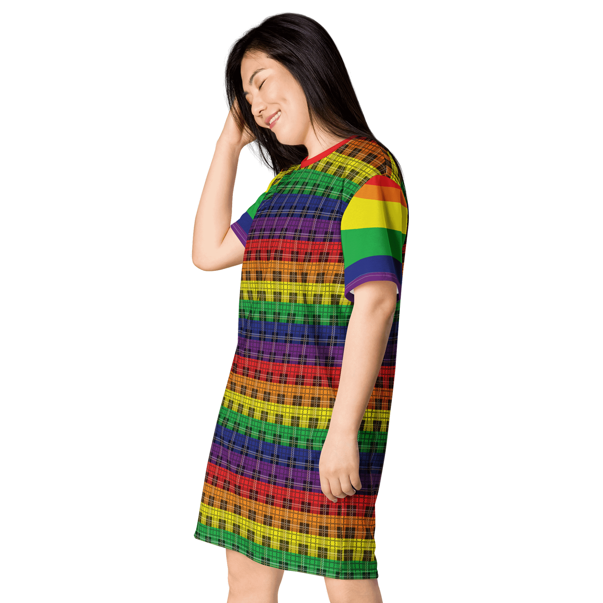 Rainbow Pride Plaid T-shirt Dress product image (3)