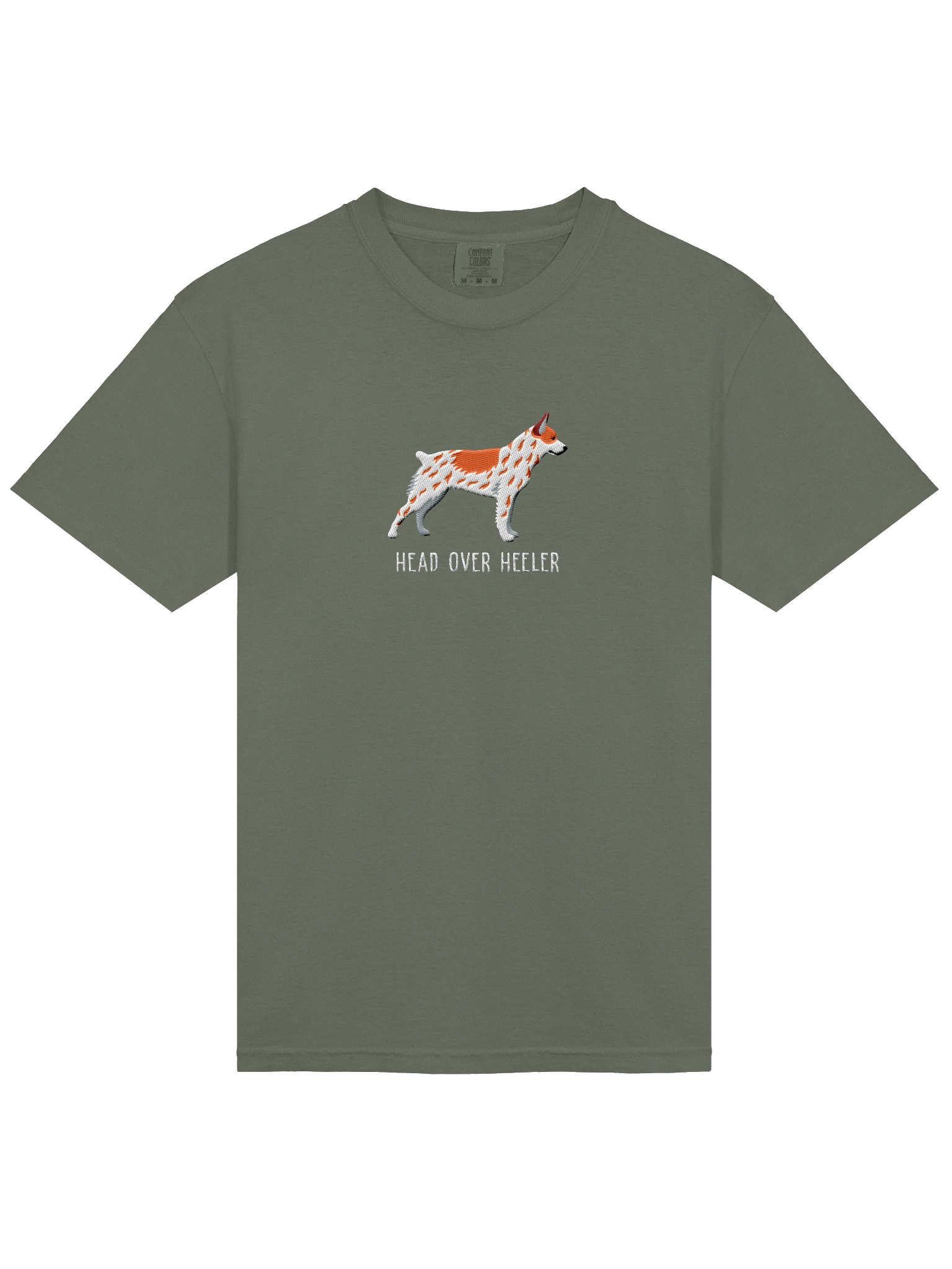 Head Over Heeler T-Shirt(Embroidered) of an Australian Cattle Dog(Red Heeler, Docked Tail) product image (43)