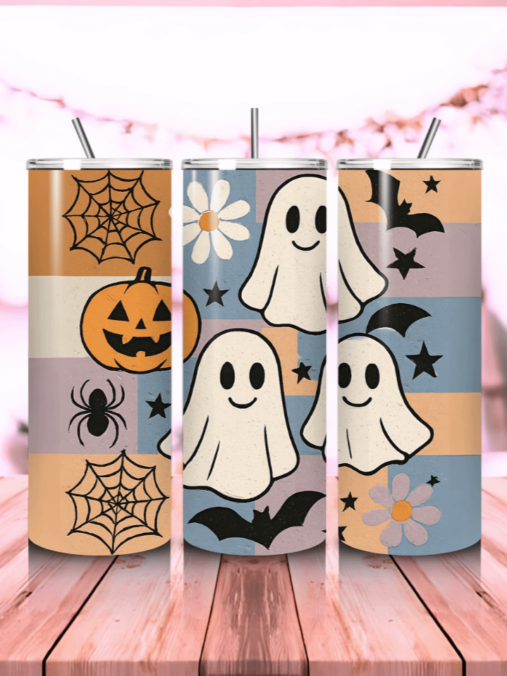Retro Halloween Tumbler Wrap PNG – 20oz Skinny Sublimation Design with Spooky Vintage Artwork & Warm Autumn Colors – Perfect Seasonal Gift – 300 DPI Instant Digital Download product image (1)
