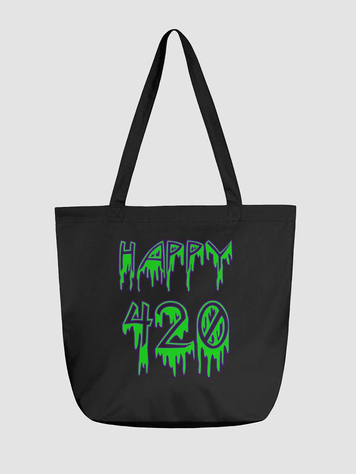 Happy 420 Green Black Twisted Tote Bag, Four Twenty Creepy Weed Lover Accessory product image (1)