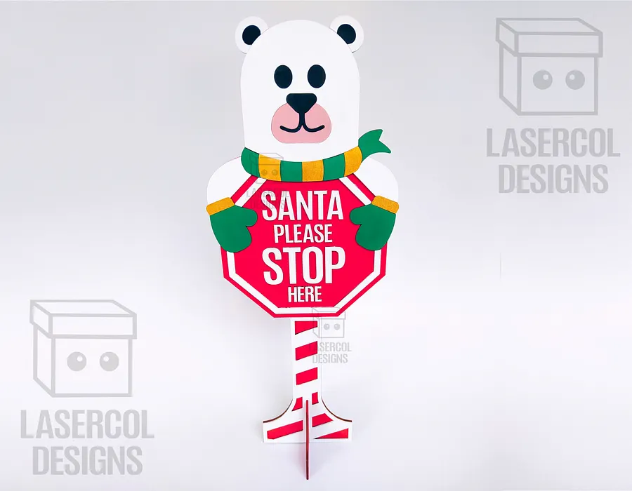 Santa Please Stop Here Sign (Bear) - Laser Cut Files product image (2)