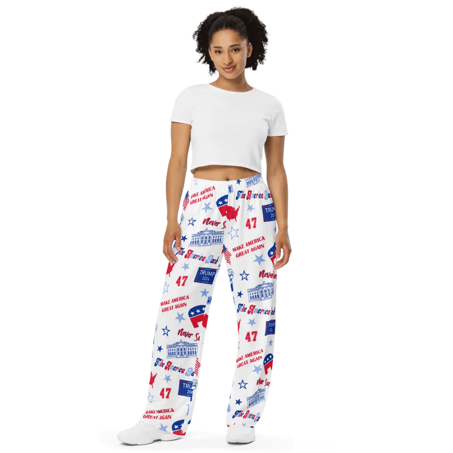 Trump 2024 Republican Patriot Make America Great Again White Pattern Unisex Pajama Pant product image (9)
