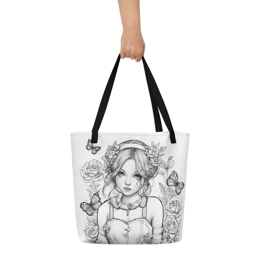 Monochrome Girl, Roses and Butterflies Design Tote Bag product image (2)