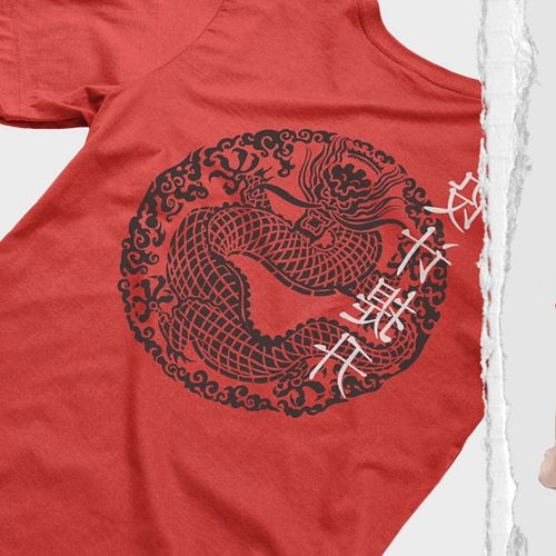 The back, a fierce circled dragon embodies strength and resilience within a circle of it's realm.