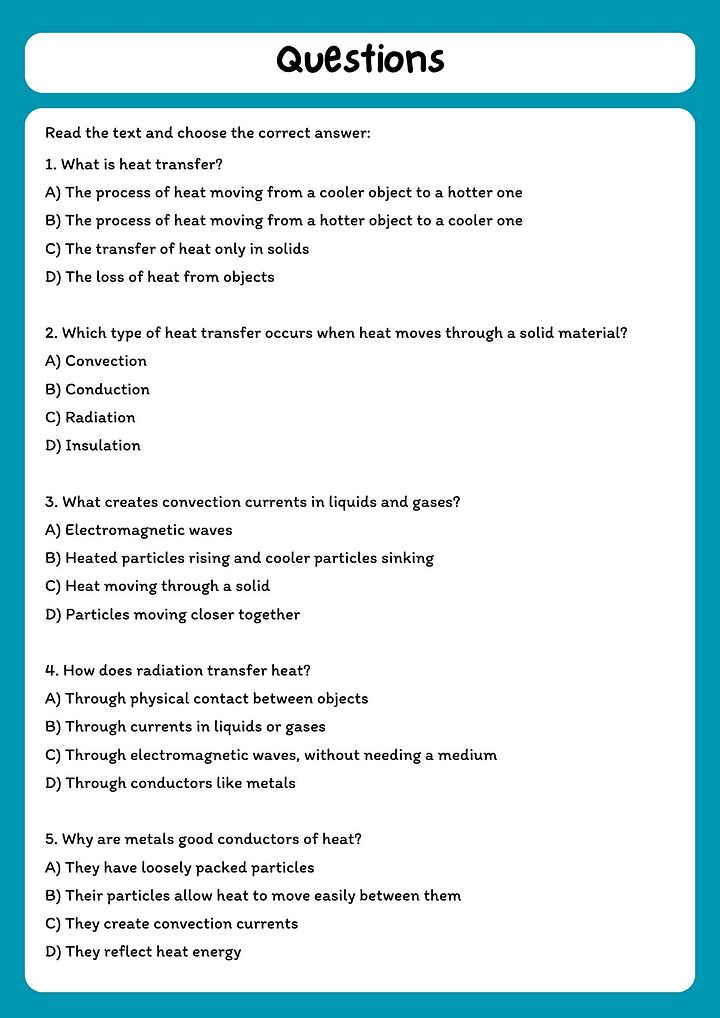 Heat Transfer Reading Comprehension Passage & Questions product image (2)
