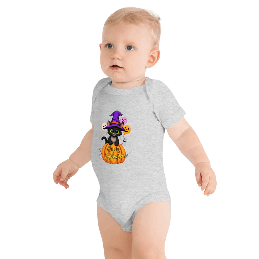 Witchy Sitting Pumpkin Cat Baby Romper Onesie product image (11)
