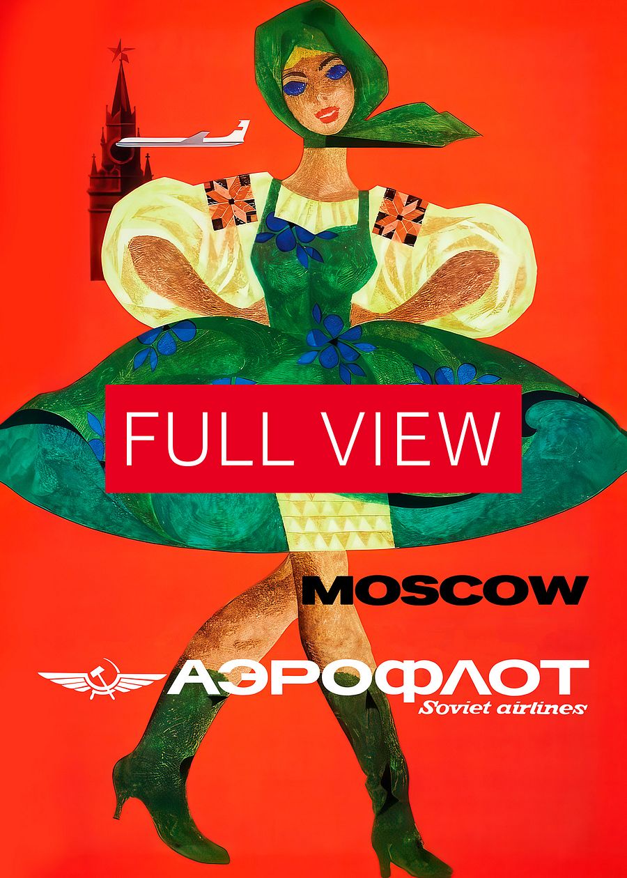 Soviet Aeroflot, USSR airlines 1970s: Moscow — Soviet retro travel poster product image (3)