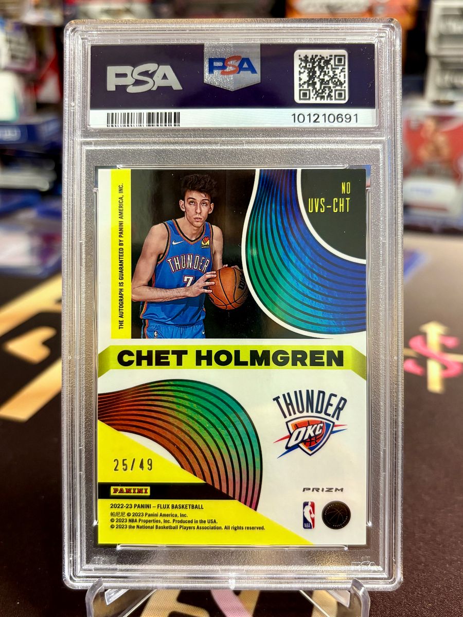 2022-23 Panini Flux Chet Holmgren Rookie Ultra Violet Red Prizm Auto /9 PSA 9 product image (2)