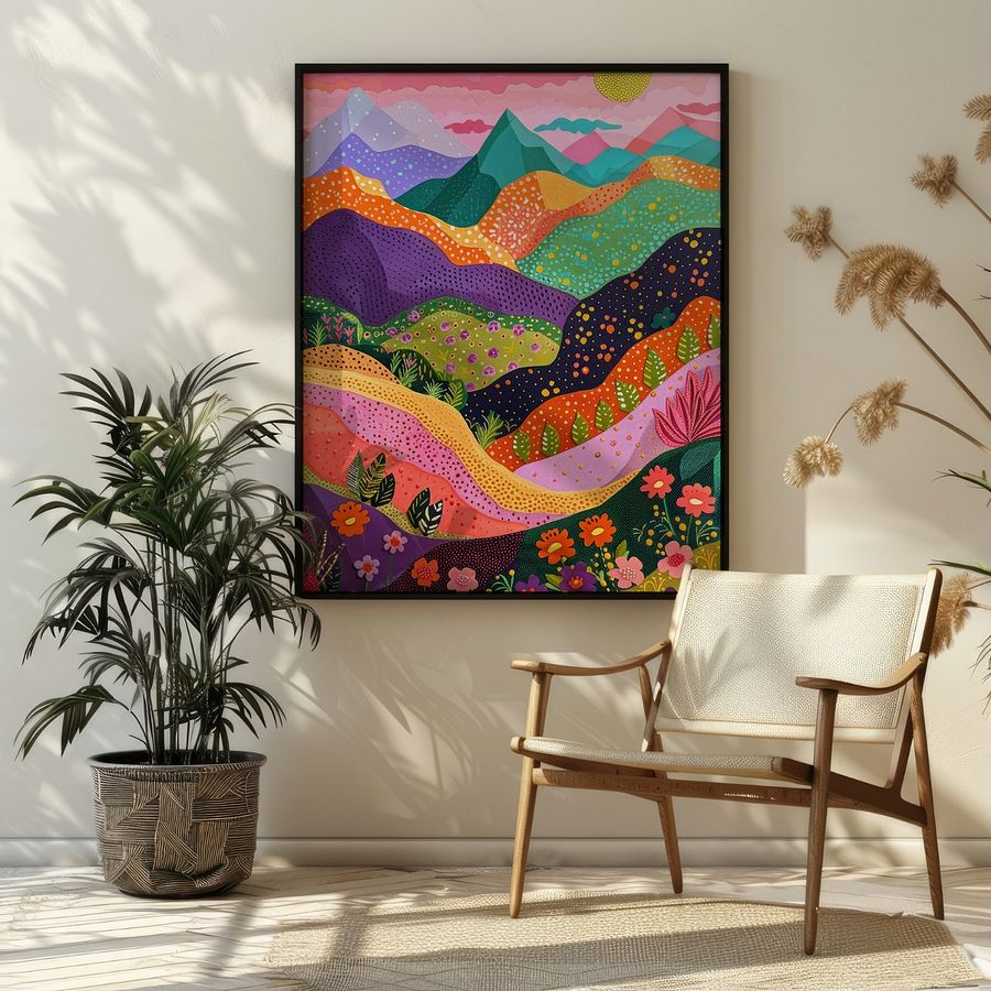 Mountain Scenery with Colorful Flowers Abstract Art Print product image (24)