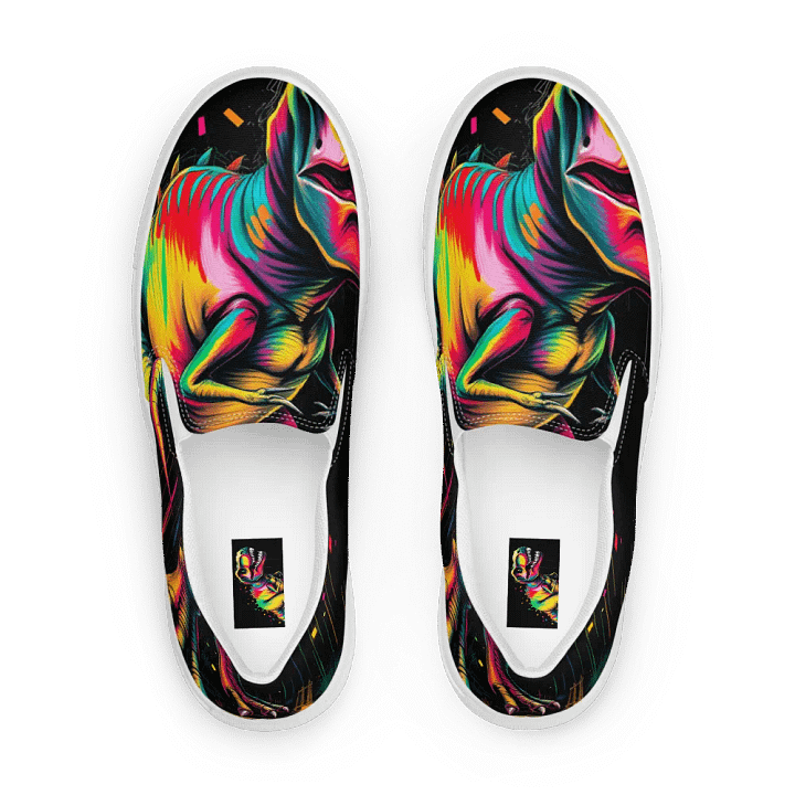 Rainbow T-Rex Men's premium slip on canvas shoes product image (1)