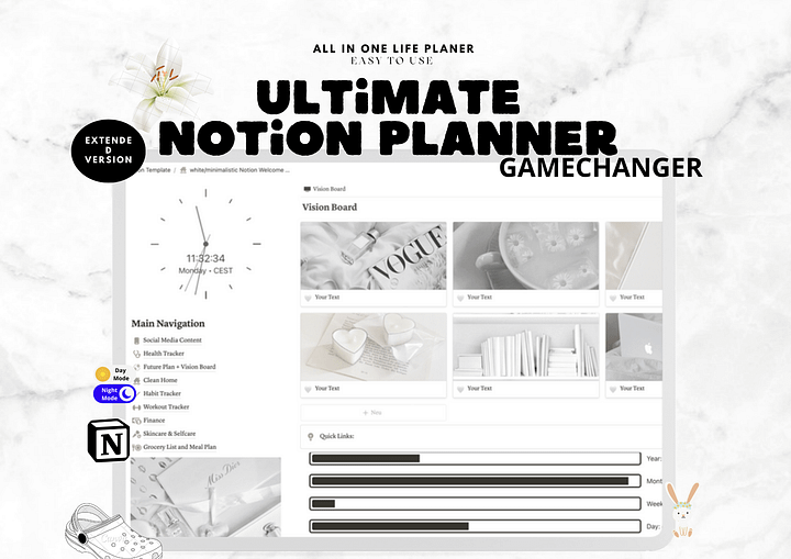 White minimalistic Weekly Notion Ultimate Financial Planner, Financial Deadline Daily Planner product image (1)