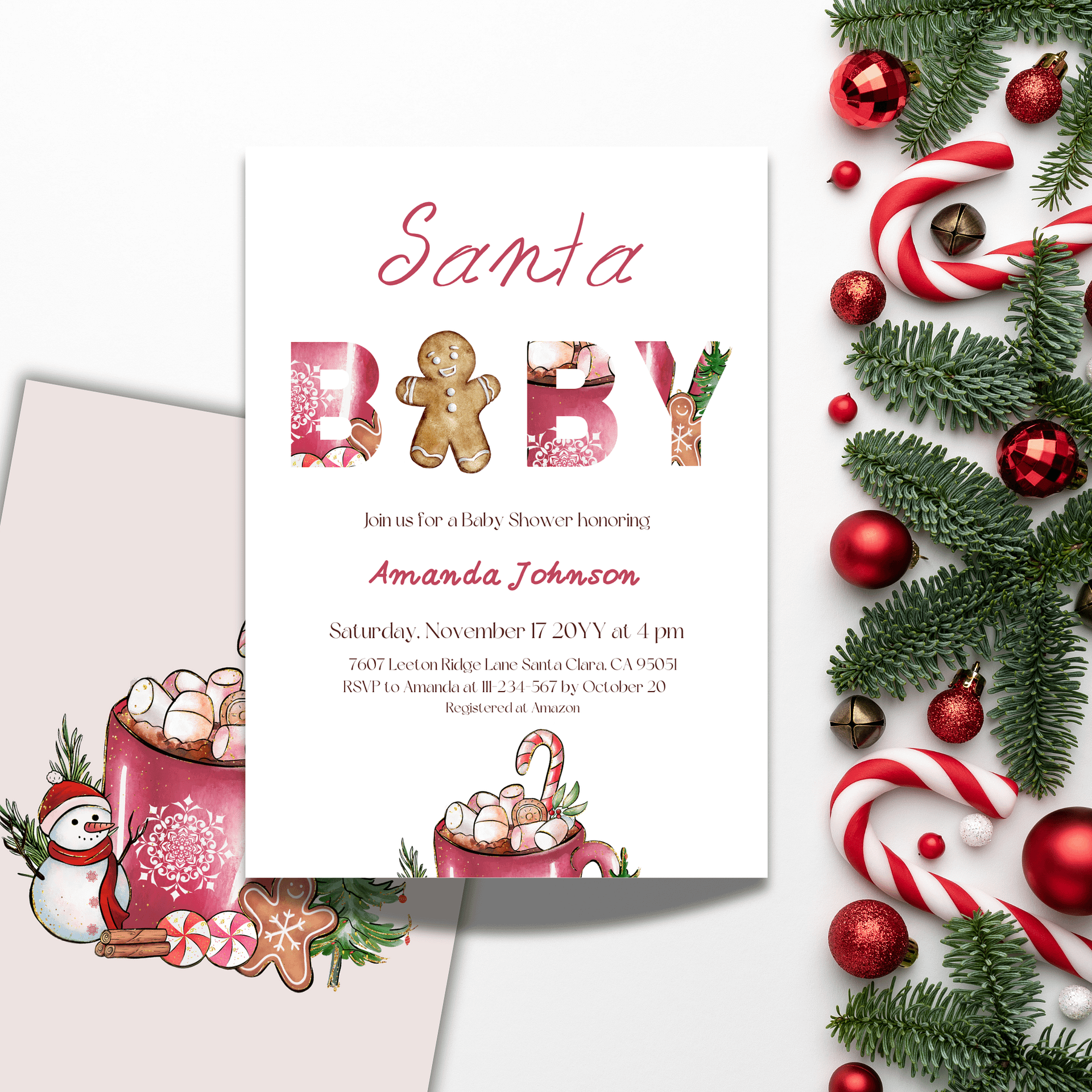 Santa Baby Shower Invitation for Christmas Gingerbread Man Themed Party, Digital Download Winter Invite Canva Template product image (3)