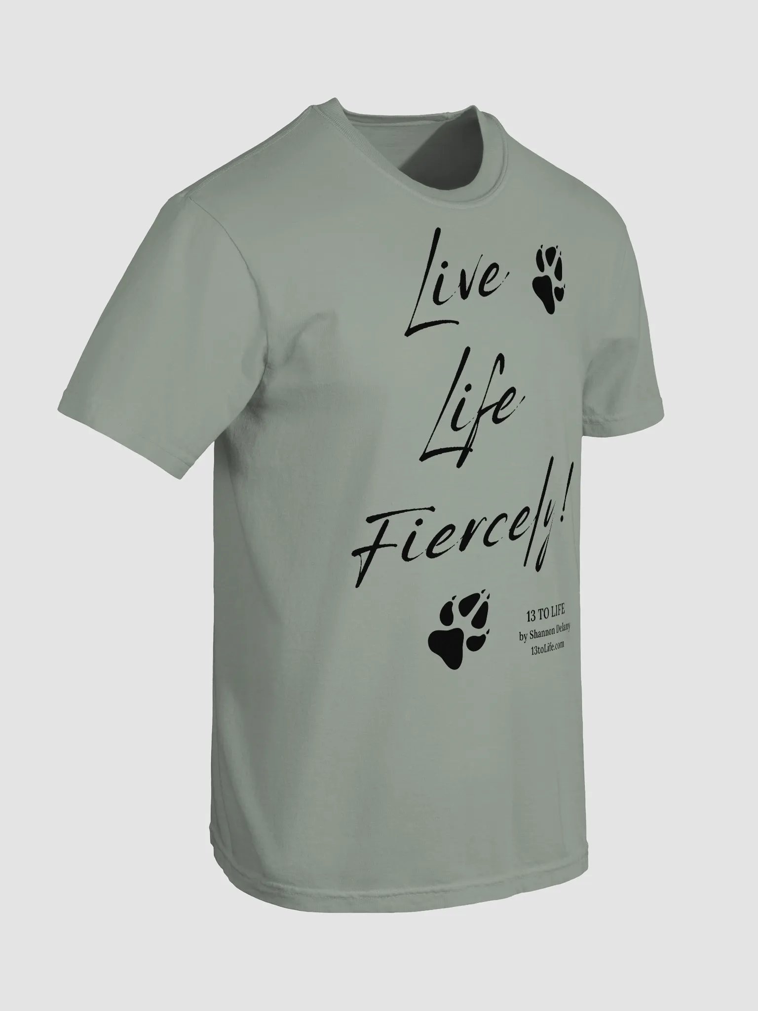 Live Life Fiercely – 13 TO LIFE Paw Print T-shirt – Black Print on Color product image (7)