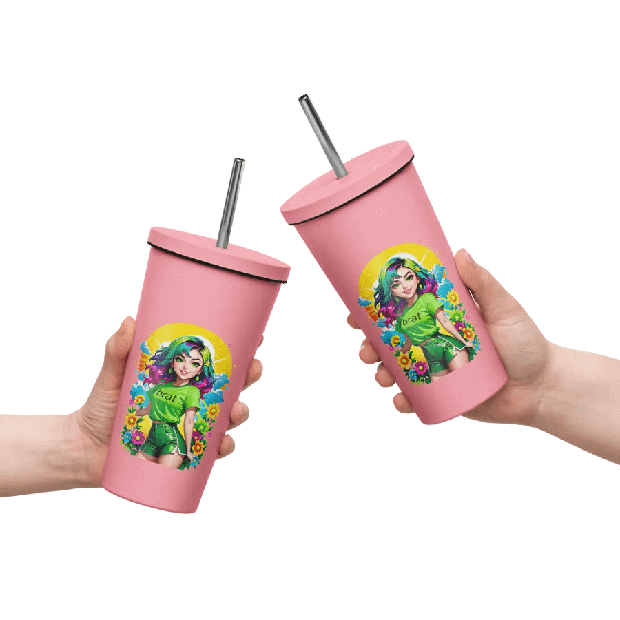Brat 20 oz Tumbler Cup - Pink - Insulated Tumbler with a Straw v3 product image (9)