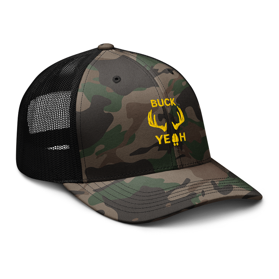 BUCK YEAH camo hat with yellow design product image (6)