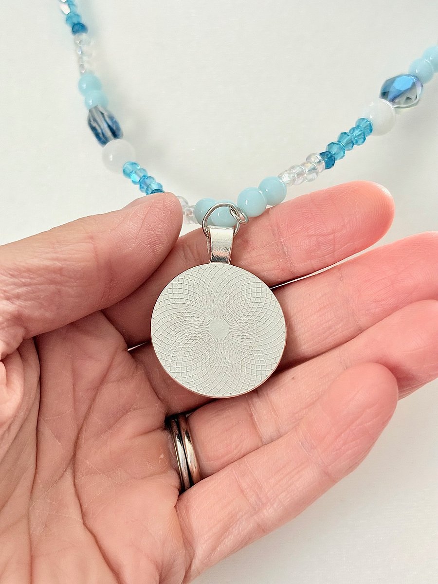 Blue Sand Dollar Print | Handmade & Fully Beaded Pendant Necklace | by Monique Faella Designs™ | MFD-00042 product image (4)