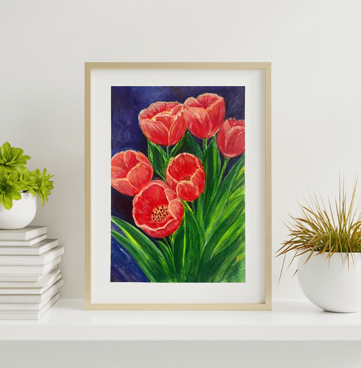 LUXURY IN BLOOM: RED TULIPS ORIGINAL ACRYLIC PAINTING product image (1)