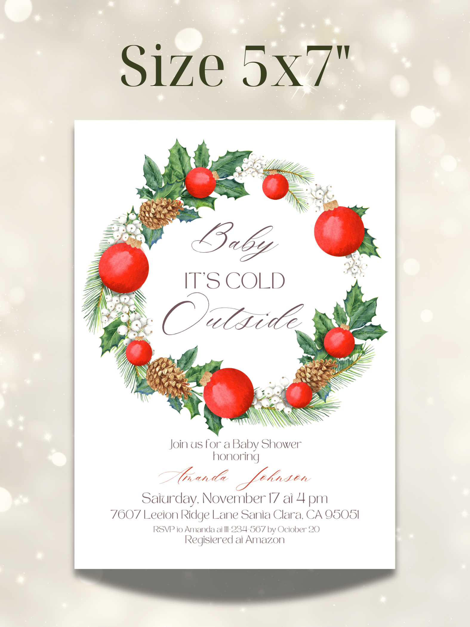 Winter Baby Shower Invitation for Baby It’s Cold Outside Themed Party, Digital Download Christmas Wreath Invite Template product image (4)