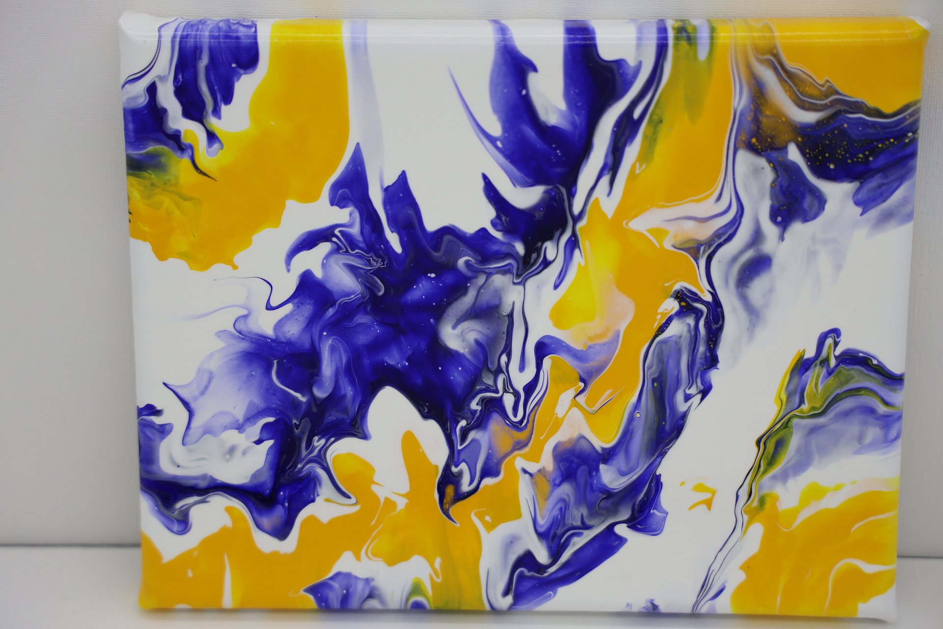 Framed Acrylic Pour Painting on 8in x 10in Canvas- Gold and Blue product image (1)