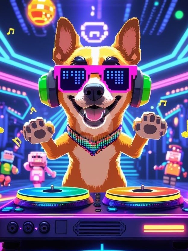 Pixel Party Parade – Track 7: Pixel Groove Machine (Dog Mascot Edition) | 1472x832 px | 4 Variations | PNG + PDF product image (4)