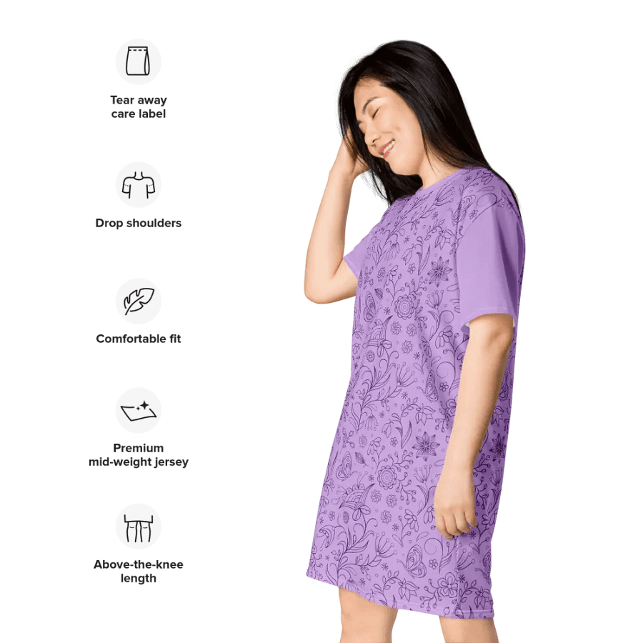 Light Purple Lilac Floral Women's T-Shirt Dress product image (10)