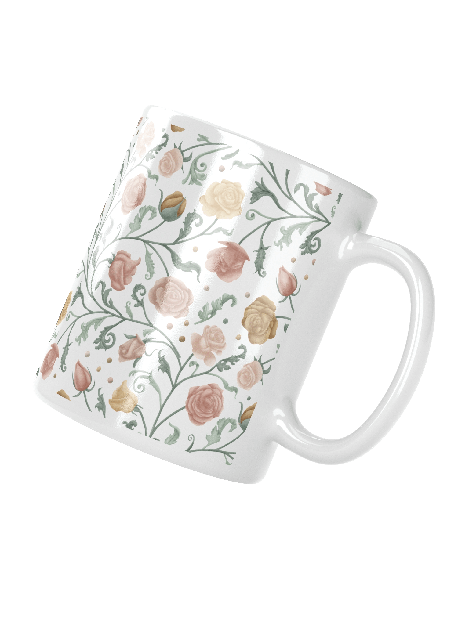 White glossy mug magical garden of renaissance. Elegant floral coffee mug for art lovers product image (7)