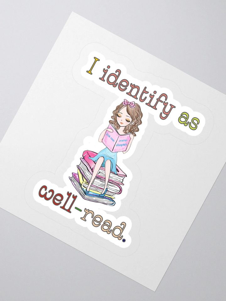 I Identify As Well-Read (Girl Sitting on a Stack of Books) Sticker product image (2)