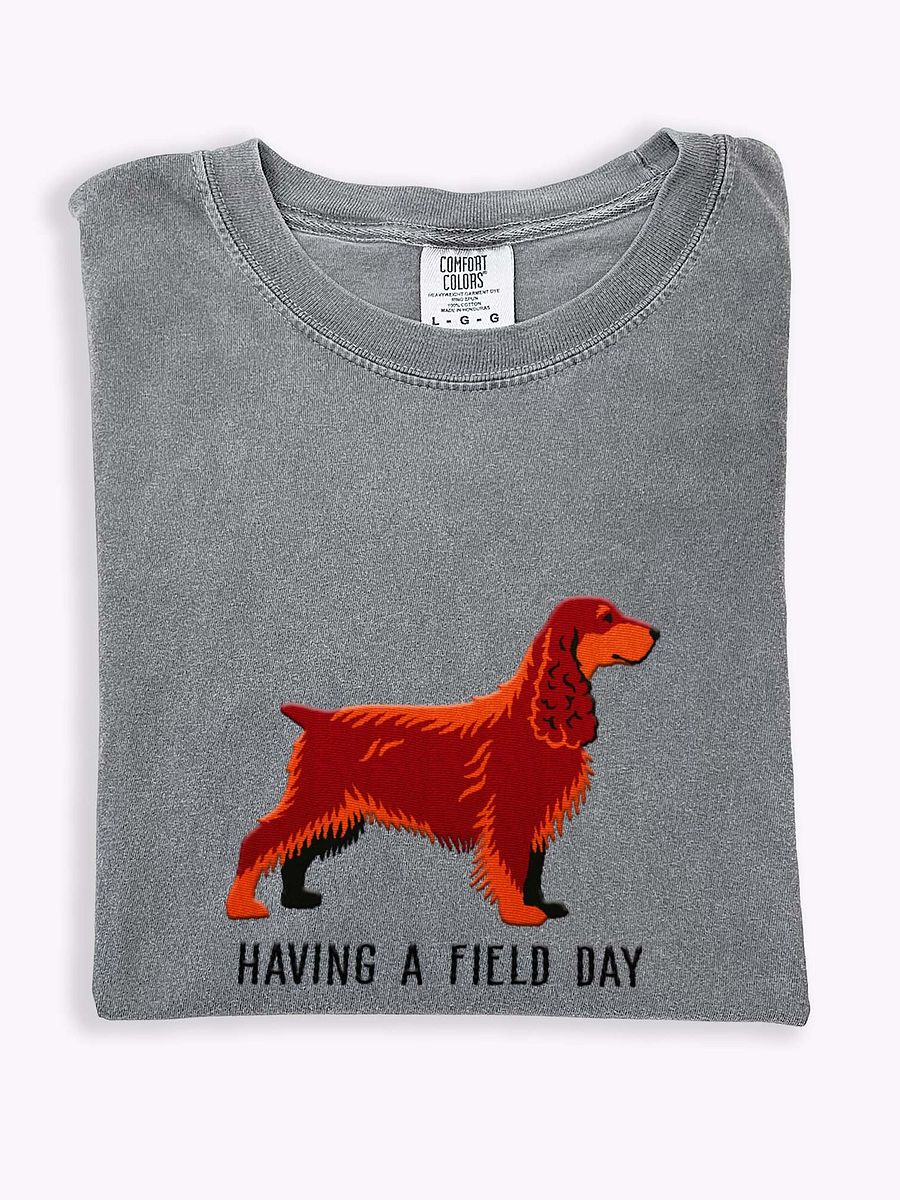 Having a Field Day T-Shirt(Embroidered) of a Field Spaniel(Liver & Tan) product image (1)