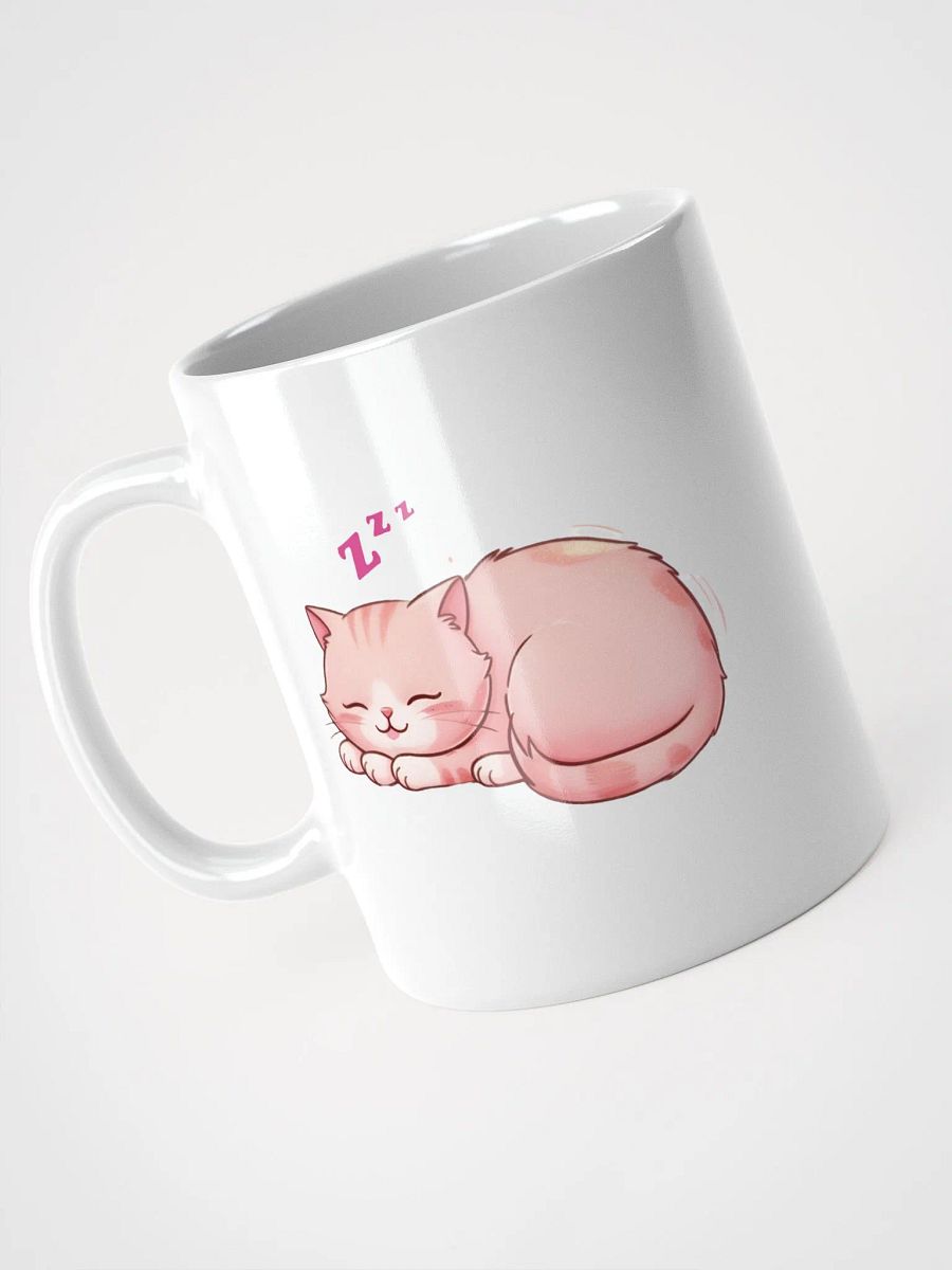 Sleeping Pink Cat White Glossy Ceramic Mug product image (3)