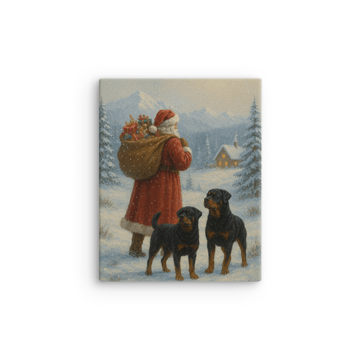 Snowy Santa Claus & Rottweilers Sleek Thin Canvas Art product image (3)